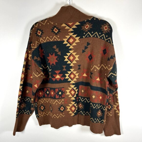 BKE‎ Western Pullover Sweate 3/4 Zip Women’s Size Large Boho Aztec Brown Soft - Picture 10 of 12